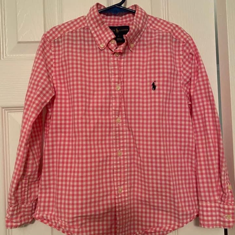 EUC Pink plaid Ralph Lauren Polo shirt size 5